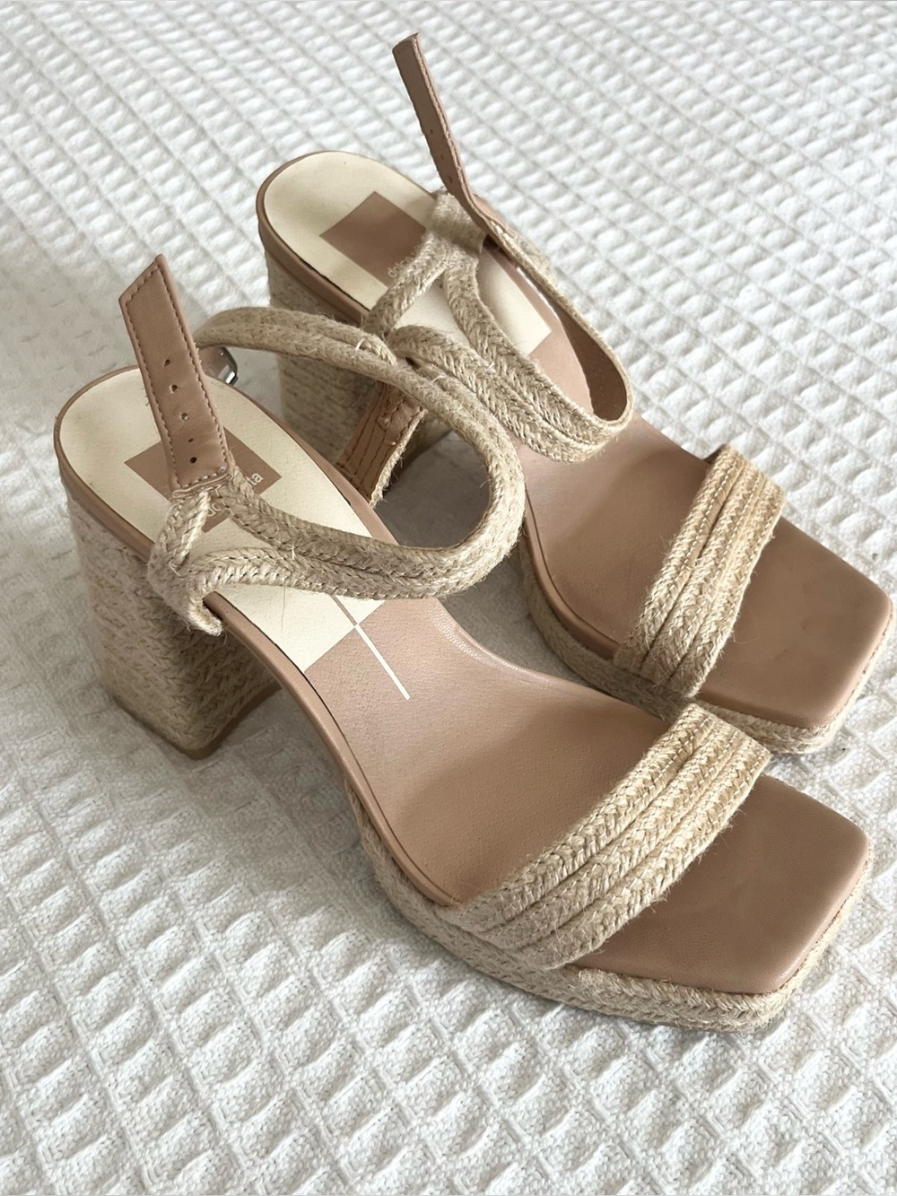 Dolce Vita Beige Braided Espadrille Block Heel Sandals